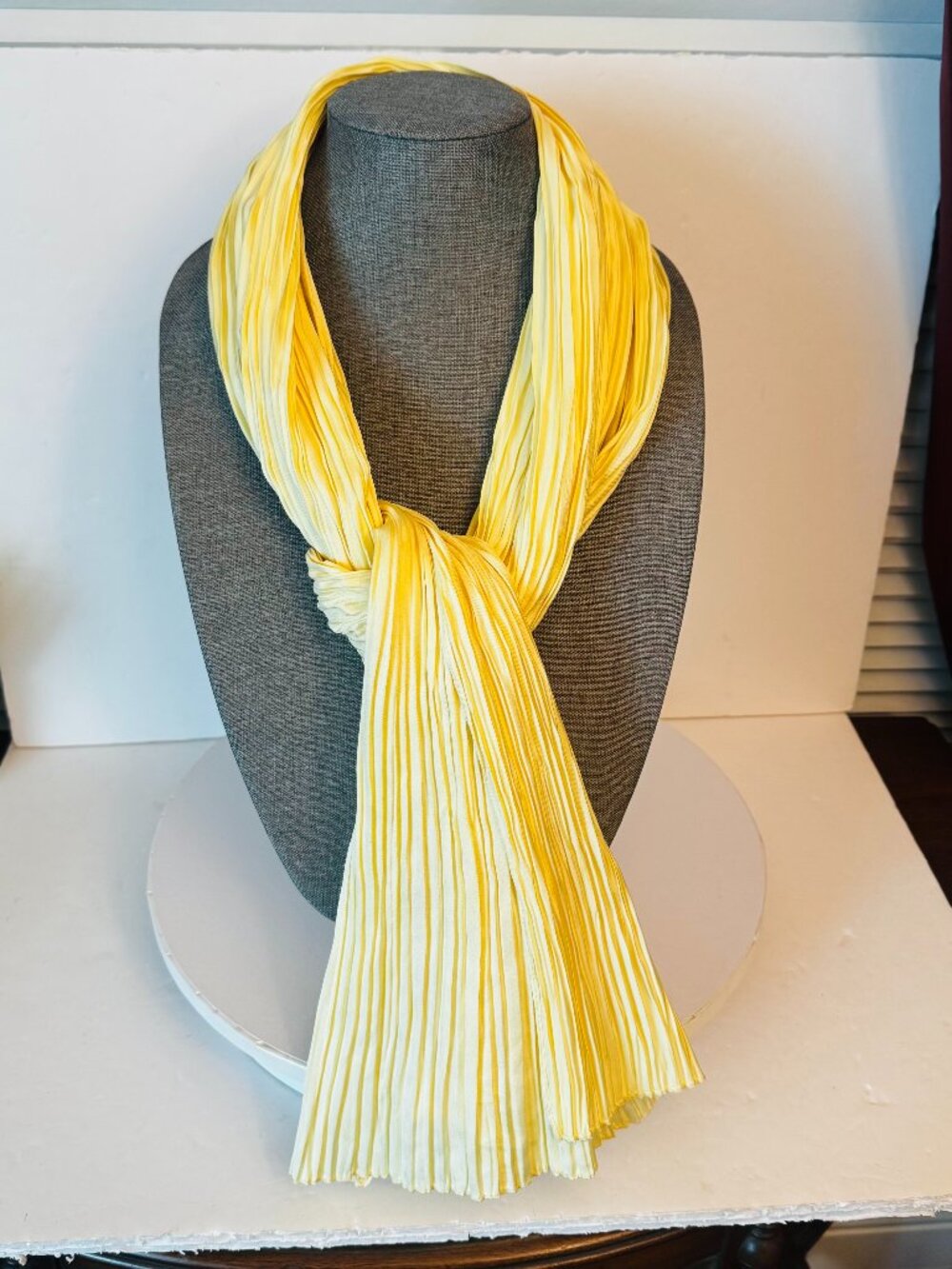 Yellow Crinkle Pleated Silk Scarf 14x53 Women's